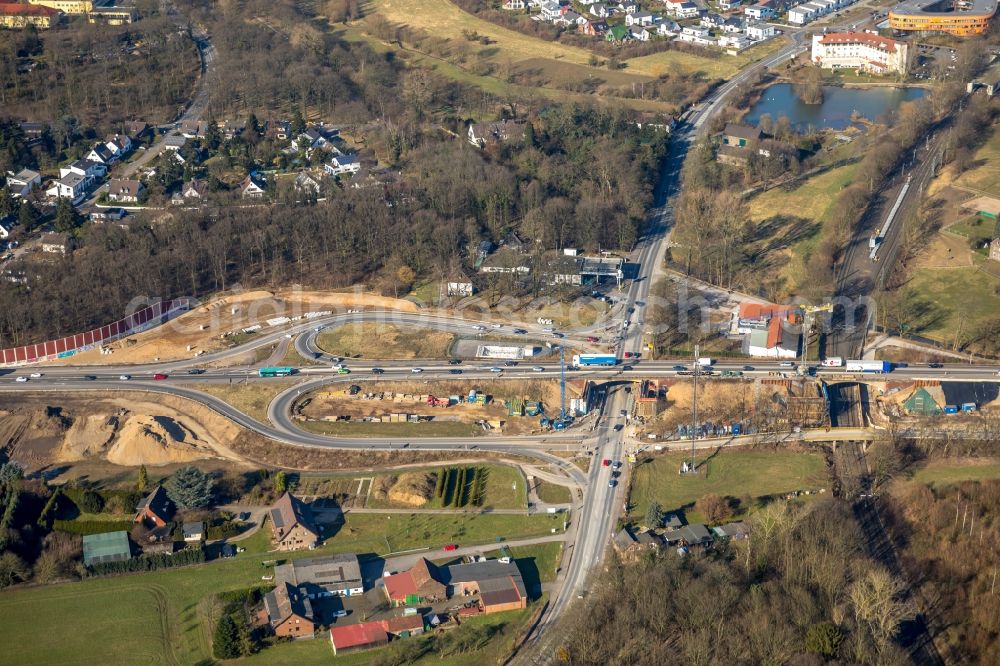 Aerial image Duisburg - Construction of road bridge Krefelder Strasse B288 in Duisburg in the state North Rhine-Westphalia, Germany