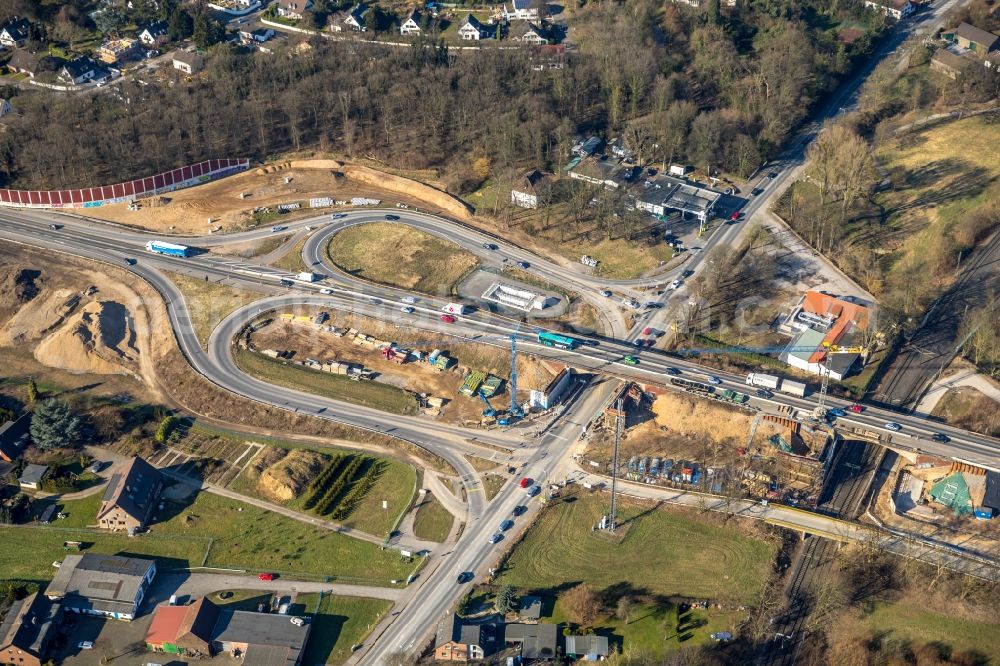 Duisburg from above - Construction of road bridge Krefelder Strasse B288 in Duisburg in the state North Rhine-Westphalia, Germany