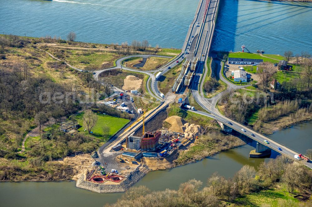 Wesel from the bird's eye view: Construction of road bridge Lippebruecke on street Am Lippeglacis in Wesel at Ruhrgebiet in the state North Rhine-Westphalia, Germany