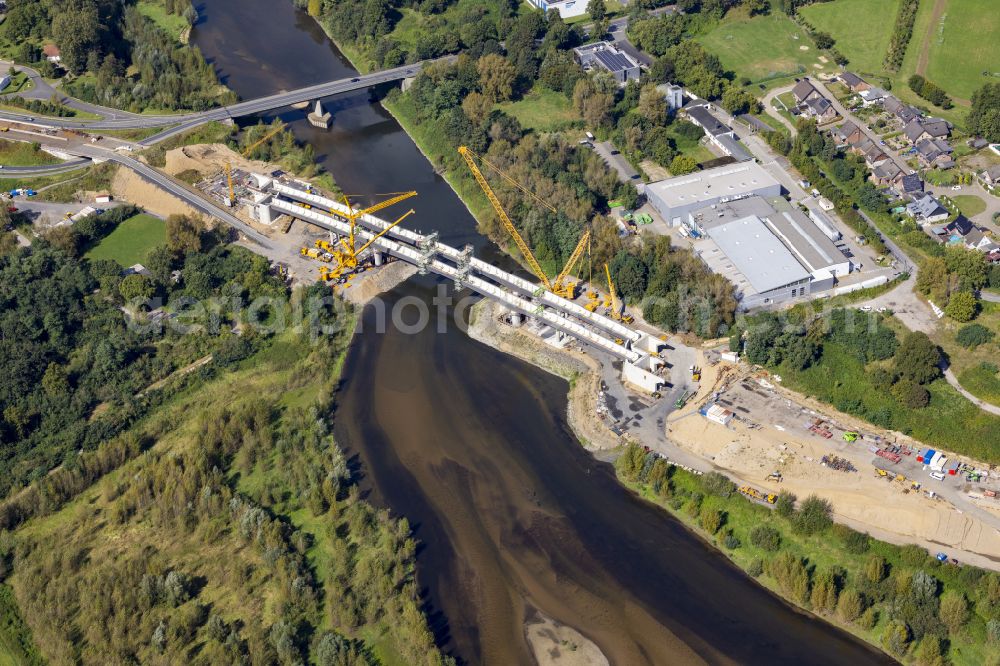 Aerial photograph Wesel - Construction of road bridge Lippebruecke on street Am Lippeglacis in Wesel at Ruhrgebiet in the state North Rhine-Westphalia, Germany