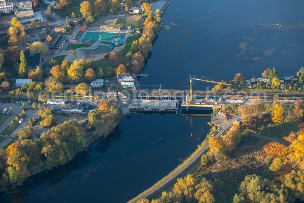 Aerial image Wetter (Ruhr) - Construction of road bridge Obergraben-Bruecke along the Friedrichstrasse in Wetter (Ruhr) in the state North Rhine-Westphalia