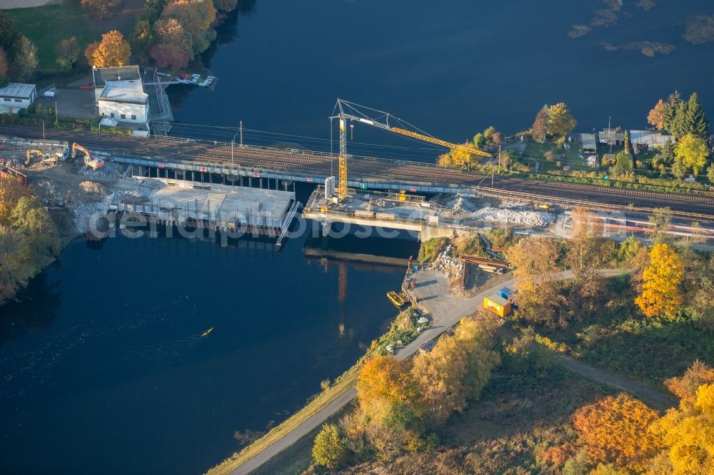 Aerial photograph Wetter (Ruhr) - Construction of road bridge Obergraben-Bruecke along the Friedrichstrasse in Wetter (Ruhr) in the state North Rhine-Westphalia