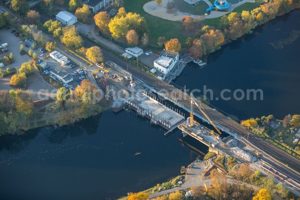 Wetter (Ruhr) from the bird's eye view: Construction of road bridge Obergraben-Bruecke along the Friedrichstrasse in Wetter (Ruhr) in the state North Rhine-Westphalia