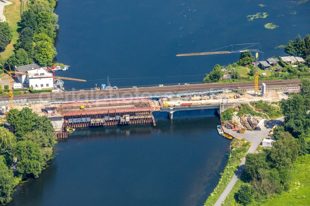 Wetter (Ruhr) from above - Construction of road bridge Obergraben-Bruecke along the Friedrichstrasse in Wetter (Ruhr) in the state North Rhine-Westphalia