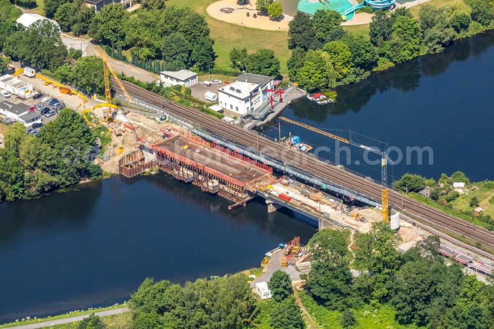 Wetter (Ruhr) from the bird's eye view: Construction of road bridge Obergraben-Bruecke along the Friedrichstrasse in Wetter (Ruhr) in the state North Rhine-Westphalia