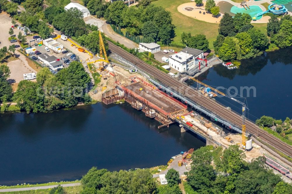 Aerial image Wetter (Ruhr) - Construction of road bridge Obergraben-Bruecke along the Friedrichstrasse in Wetter (Ruhr) in the state North Rhine-Westphalia