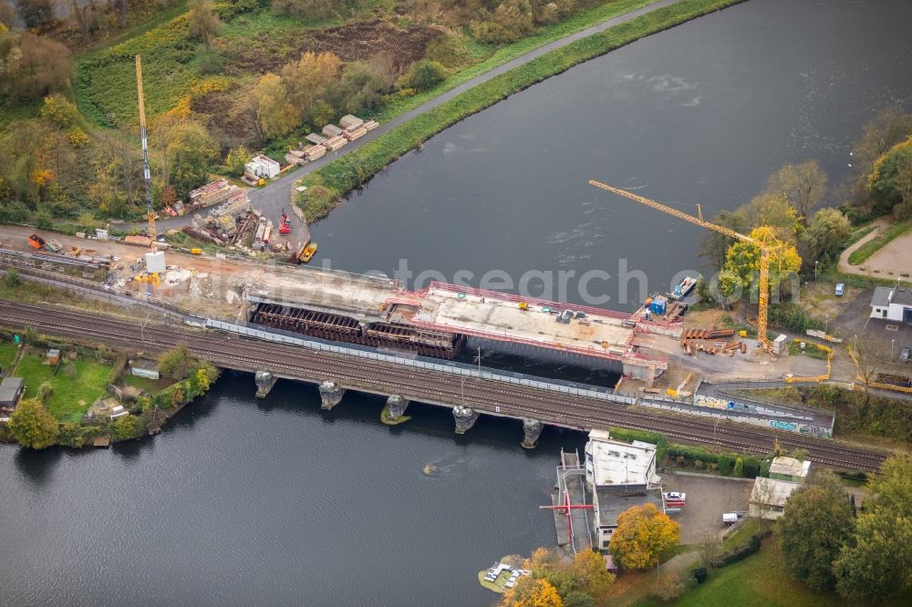 Wetter (Ruhr) from above - Construction of road bridge Obergraben-Bruecke along the Friedrichstrasse in Wetter (Ruhr) in the state North Rhine-Westphalia