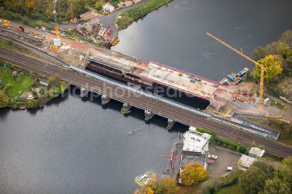 Wetter (Ruhr) from the bird's eye view: Construction of road bridge Obergraben-Bruecke along the Friedrichstrasse in Wetter (Ruhr) in the state North Rhine-Westphalia