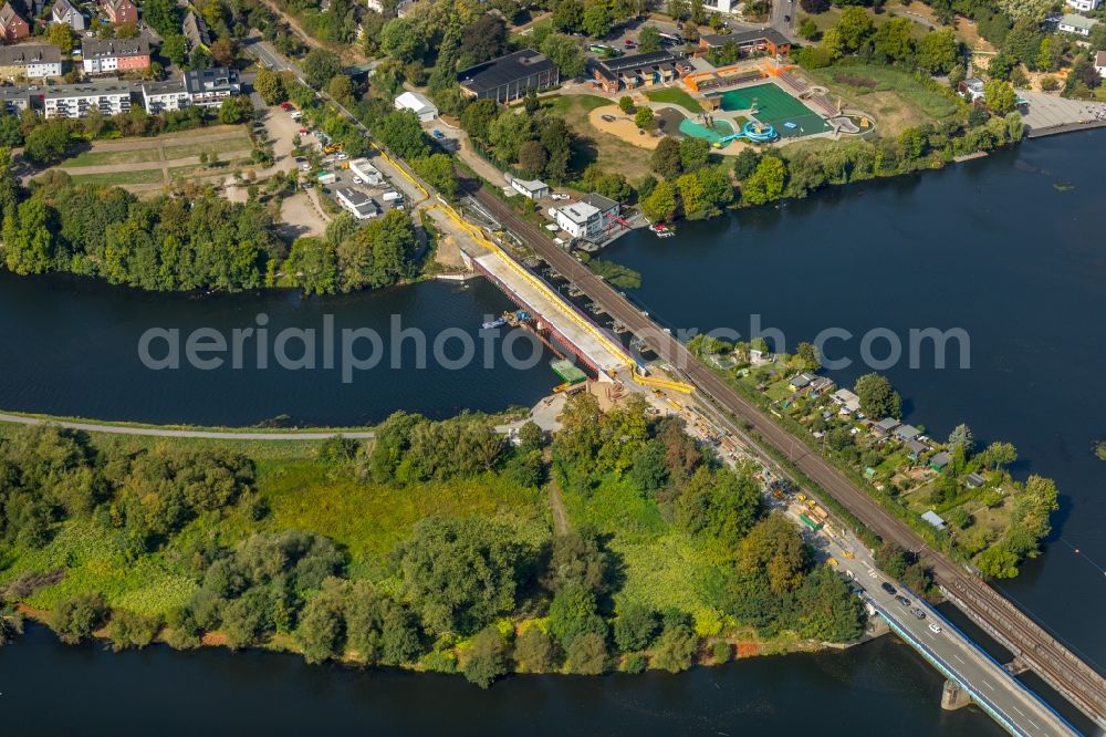 Aerial image Wetter (Ruhr) - Construction of road bridge Obergraben-Bruecke along the Friedrichstrasse in Wetter (Ruhr) in the state North Rhine-Westphalia