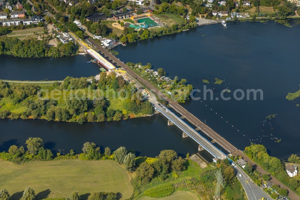 Aerial photograph Wetter (Ruhr) - Construction of road bridge Obergraben-Bruecke along the Friedrichstrasse in Wetter (Ruhr) in the state North Rhine-Westphalia