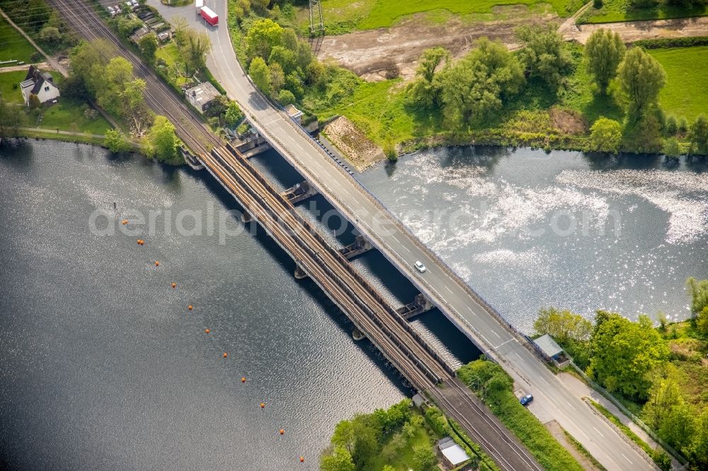 Aerial image Wetter (Ruhr) - Construction of road bridge Obergraben-Bruecke along the Friedrichstrasse in Wetter (Ruhr) in the state North Rhine-Westphalia