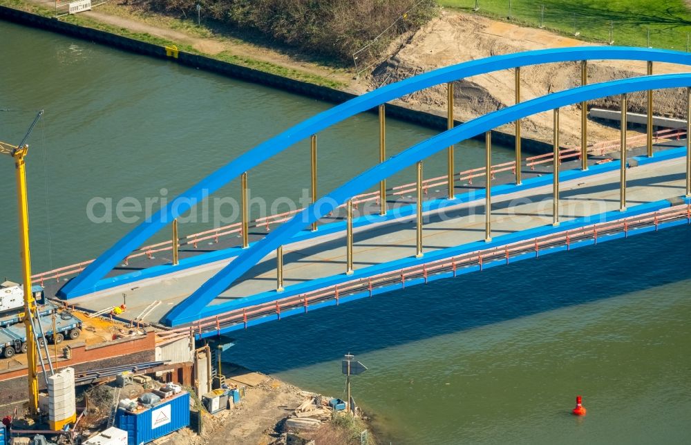 Aerial image Duisburg - Construction of road bridge on Ruhr in the district Obermeiderich in Duisburg in the state North Rhine-Westphalia