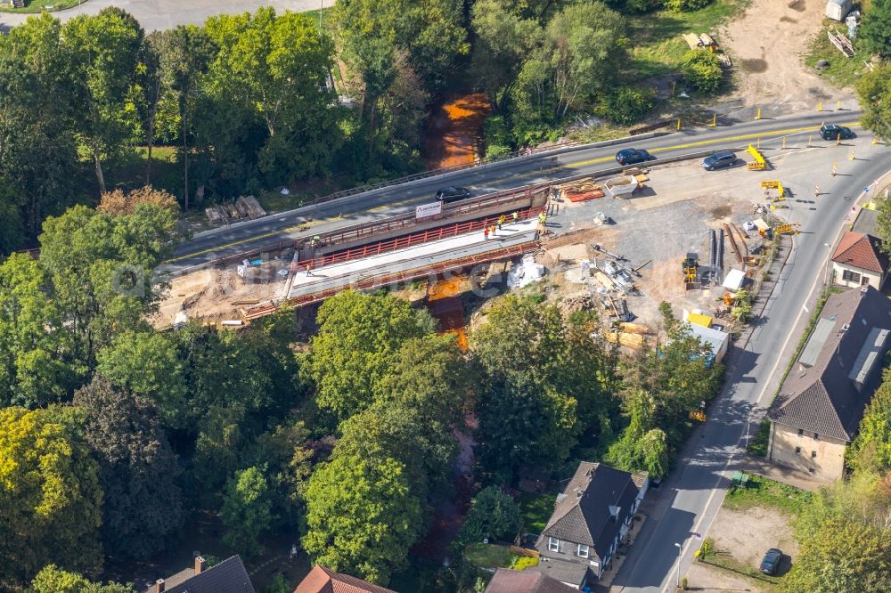 Aerial photograph Witten - Construction of road bridge of Ruhrdeich-Bruecke in Witten in the state North Rhine-Westphalia, Germany