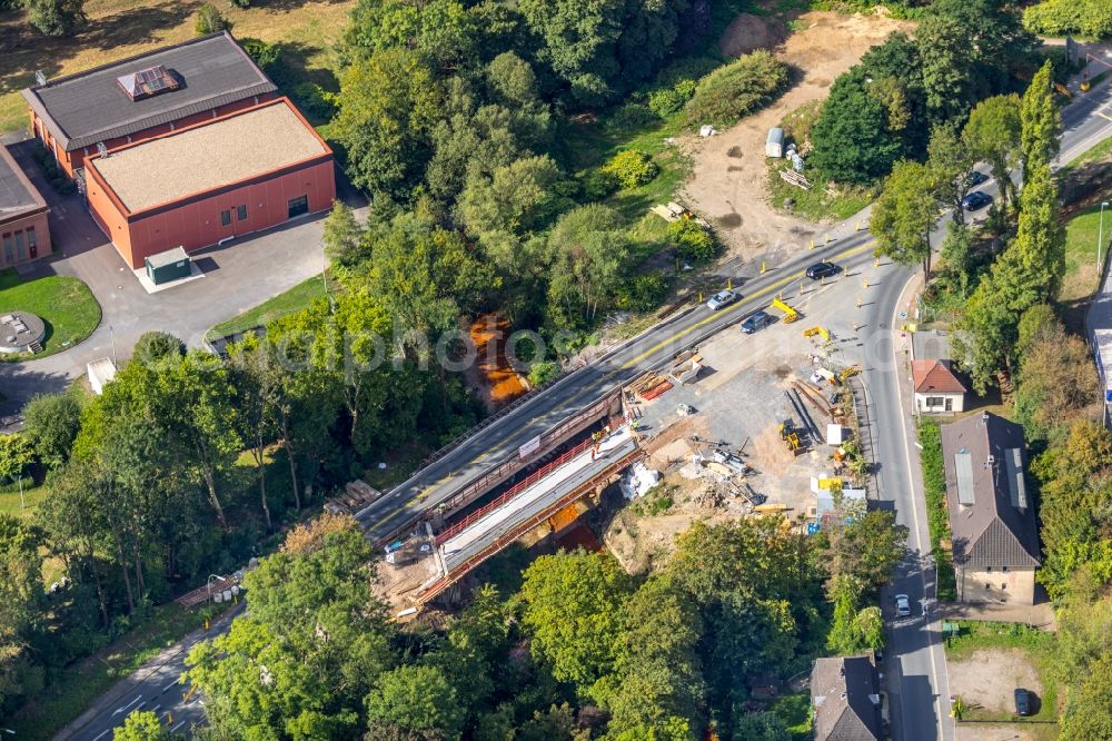 Witten from above - Construction of road bridge of Ruhrdeich-Bruecke in Witten in the state North Rhine-Westphalia, Germany