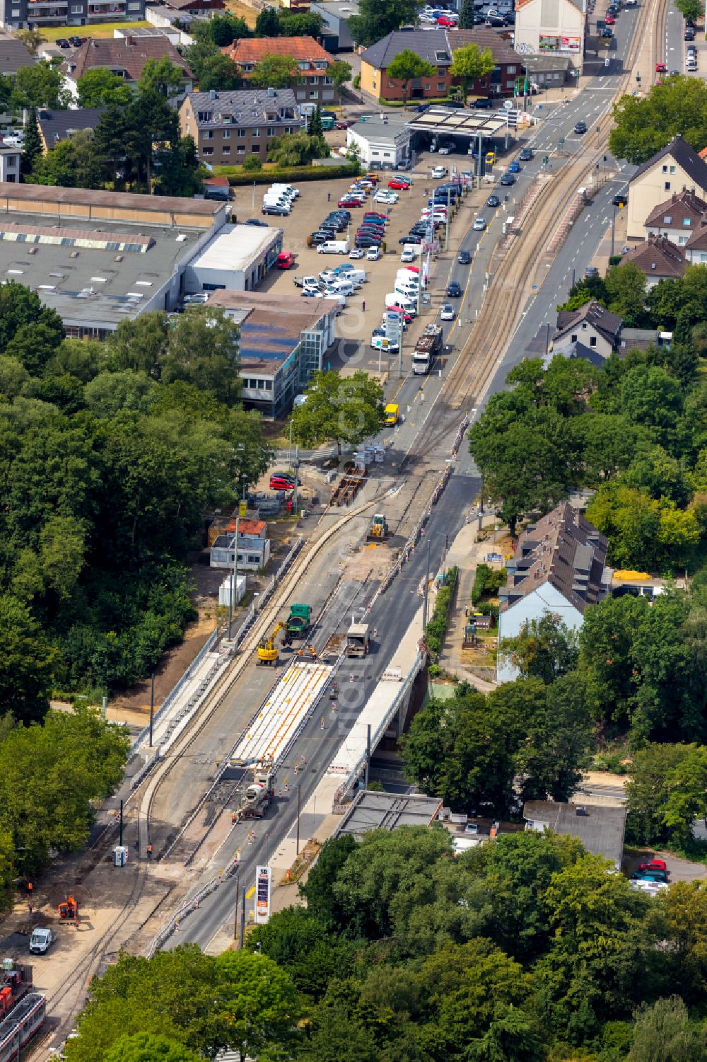 Aerial image Bochum - Construction of road bridge on Wittener Strasse in Bochum in the state North Rhine-Westphalia, Germany