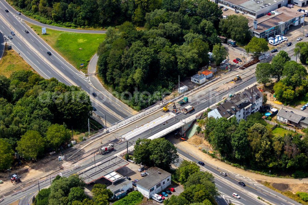 Aerial photograph Bochum - Construction of road bridge on Wittener Strasse in Bochum in the state North Rhine-Westphalia, Germany