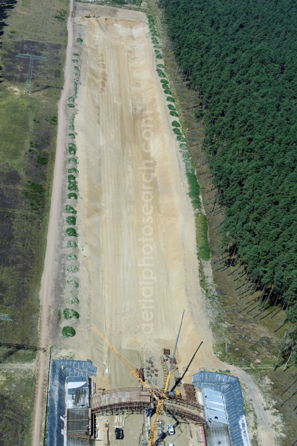 Kremmin from above - Construction of a deer crossing bridgein Kremmin in the state Mecklenburg - Western Pomerania