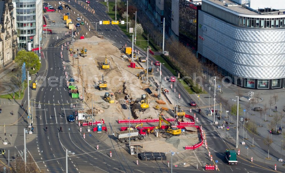 Leipzig from above - Construction site for the new building the tram stop Goerdelerring in Leipzig in the state Saxony, Germany