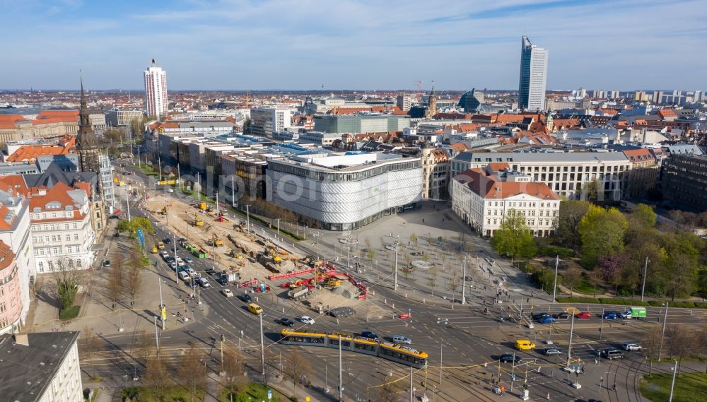 Leipzig from the bird's eye view: Construction site for the new building the tram stop Goerdelerring in Leipzig in the state Saxony, Germany