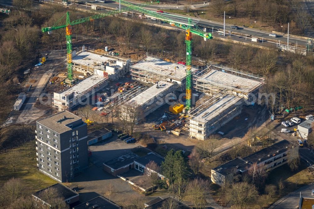 Aerial image Bochum - Construction site of a student dorm of Akademischen Foerderungswerk on Laerheioftrasse in Bochum in the state North Rhine-Westphalia, Germany