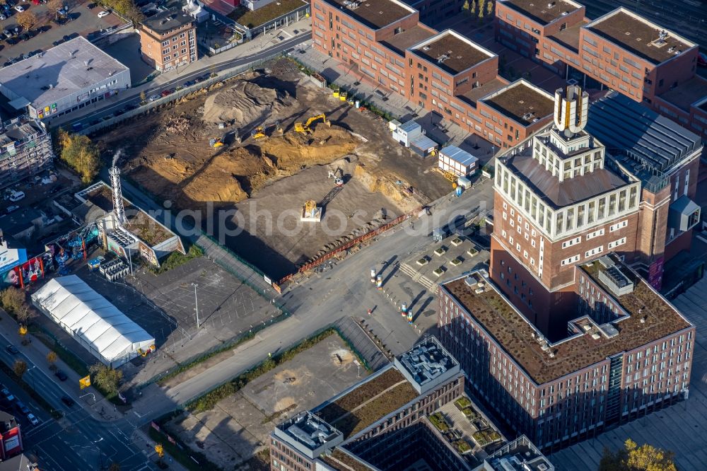 Dortmund from above - Construction site of a student dorm on Emil-Moog-Platz - Benno-Elkan-Allee - Ritterstrasse in Dortmund in the state North Rhine-Westphalia, Germany