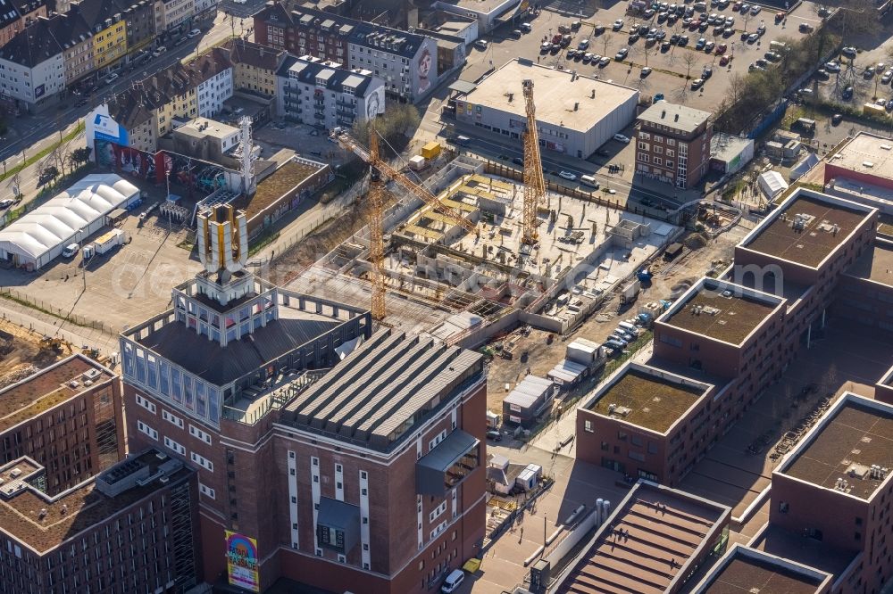 Dortmund from the bird's eye view: Construction site of a student dorm on Emil-Moog-Platz - Benno-Elkan-Allee - Ritterstrasse in Dortmund at Ruhrgebiet in the state North Rhine-Westphalia, Germany