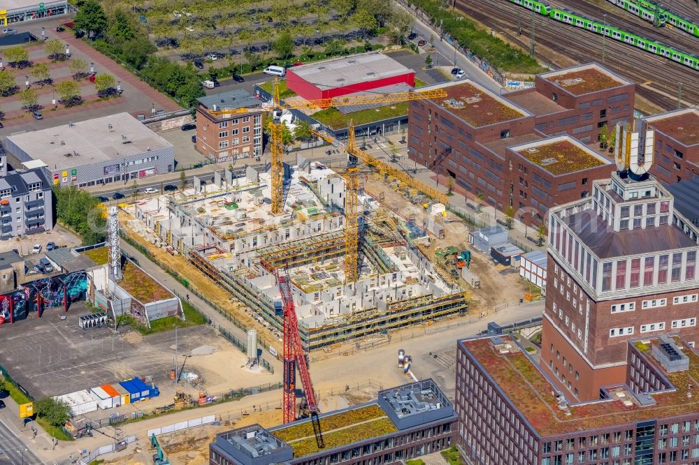 Dortmund from the bird's eye view: Construction site of a student dorm on Emil-Moog-Platz - Benno-Elkan-Allee - Ritterstrasse in Dortmund at Ruhrgebiet in the state North Rhine-Westphalia, Germany