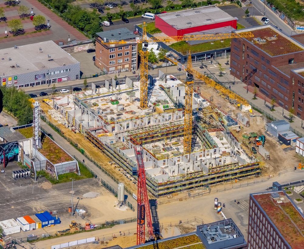 Aerial image Dortmund - Construction site of a student dorm on Emil-Moog-Platz - Benno-Elkan-Allee - Ritterstrasse in Dortmund at Ruhrgebiet in the state North Rhine-Westphalia, Germany