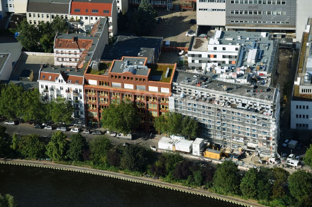 Berlin from the bird's eye view: Construction site of a student dorm along the Kaiserin-Augusta-Allee in Berlin, Germany