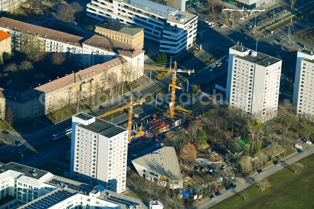 Aerial image Dresden - Construction site of a student dorm on Grunaer Strasse in the district Suedvorstadt-Ost in Dresden in the state Saxony, Germany