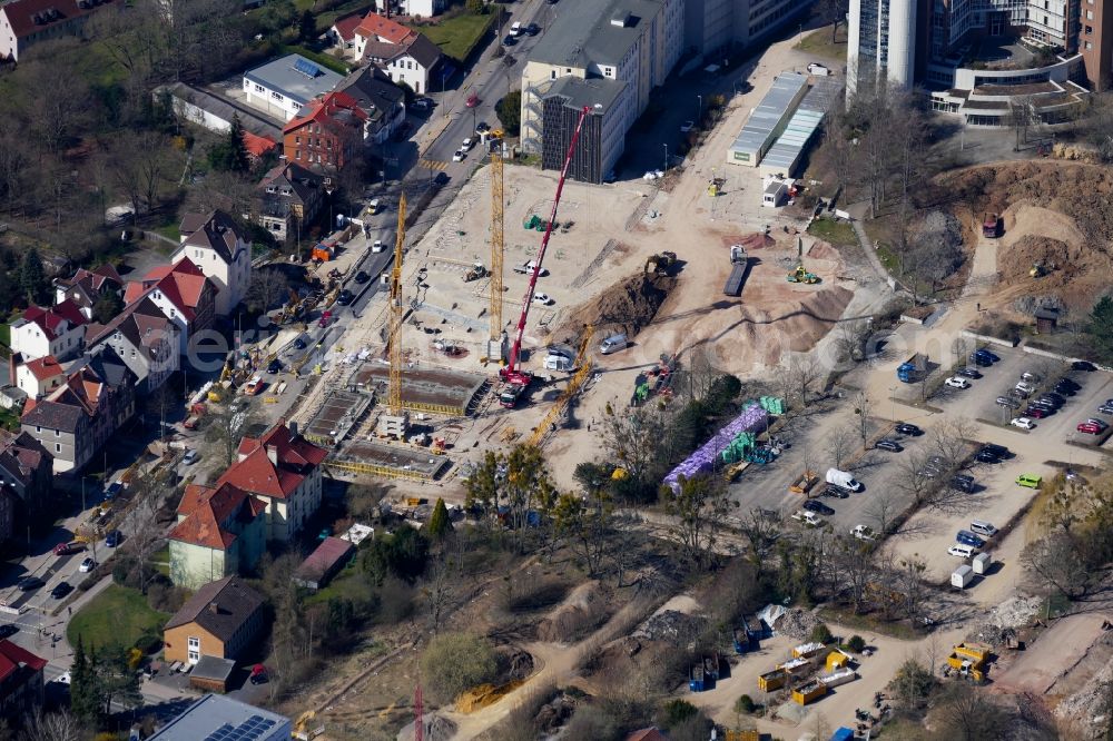 Göttingen from above - Construction site of a student dorm in Goettingen in the state Lower Saxony, Germany