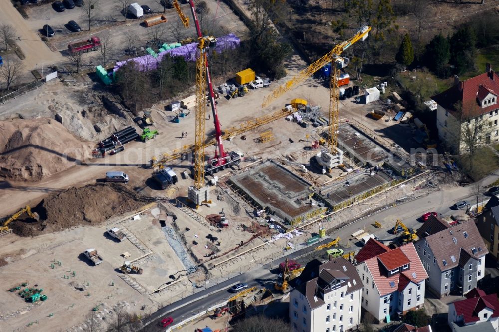 Göttingen from above - Construction site of a student dorm in Goettingen in the state Lower Saxony, Germany