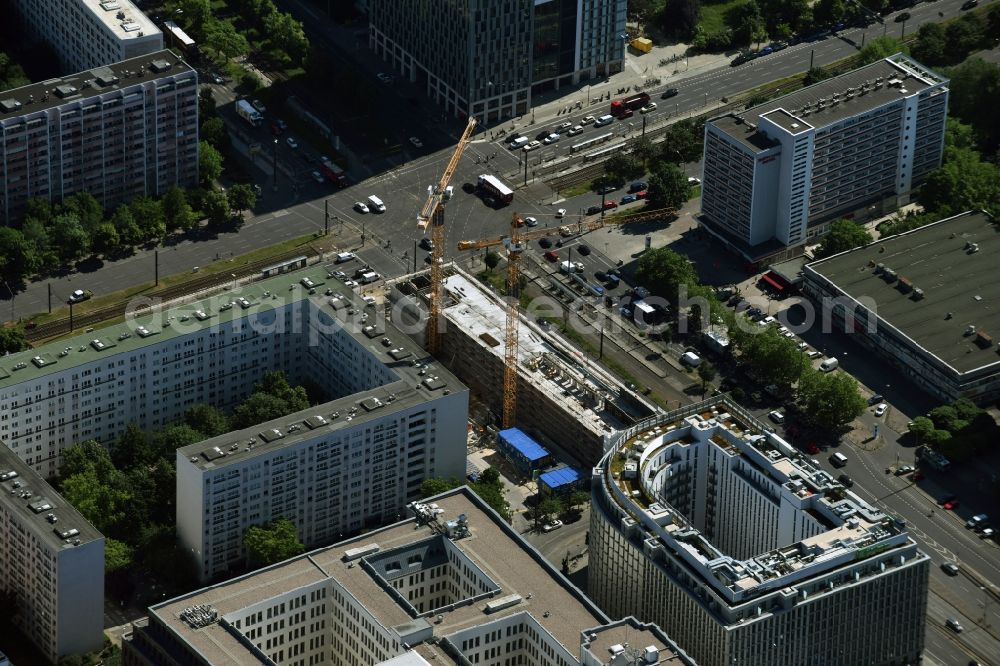 Aerial image Berlin - Construction site to build a new student dormitory - building LAMBERT HOLDING GMBH Studio:B at Mollstrasse - Otto-Braun-Strasse in the Mitte district in Berlin