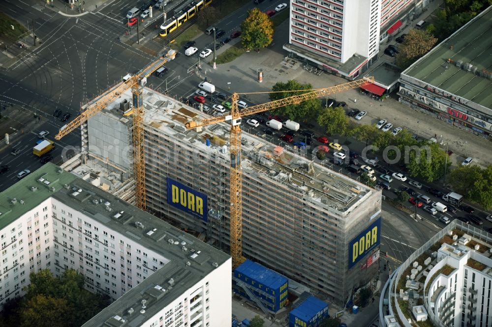 Aerial photograph Berlin - Construction site of Porr Deutschland GmbH to build a new student dormitory - building LAMBERT HOLDING GMBH Studio:B at Mollstrasse - Otto-Braun-Strasse in the Mitte district in Berlin