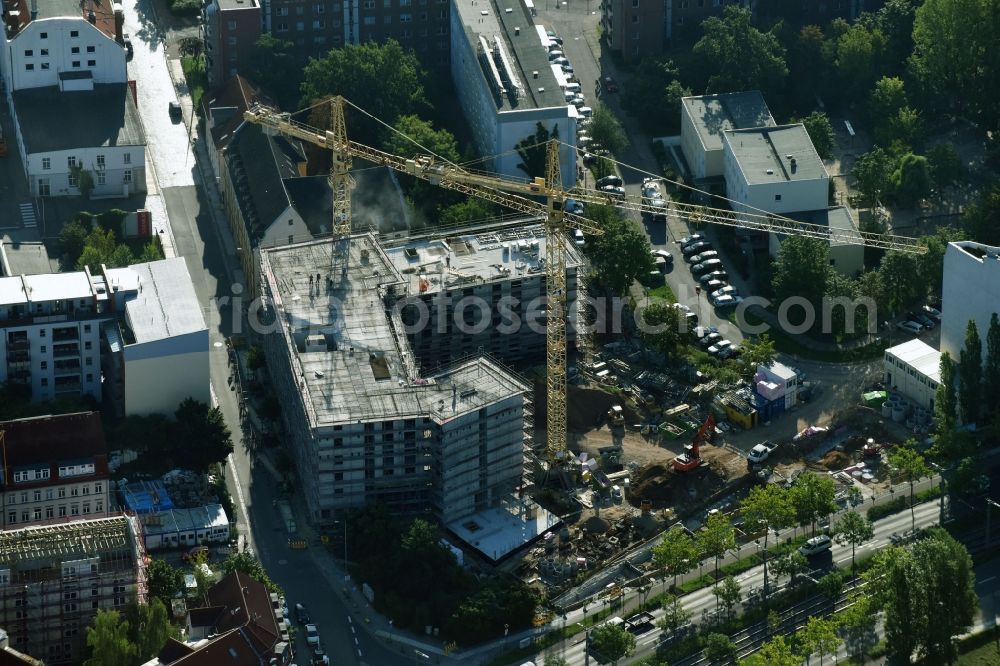 Leipzig from above - Construction site of a student dorm on Muehlstrasse corner Prager Strasse in the district Suedost in Leipzig in the state Saxony, Germany