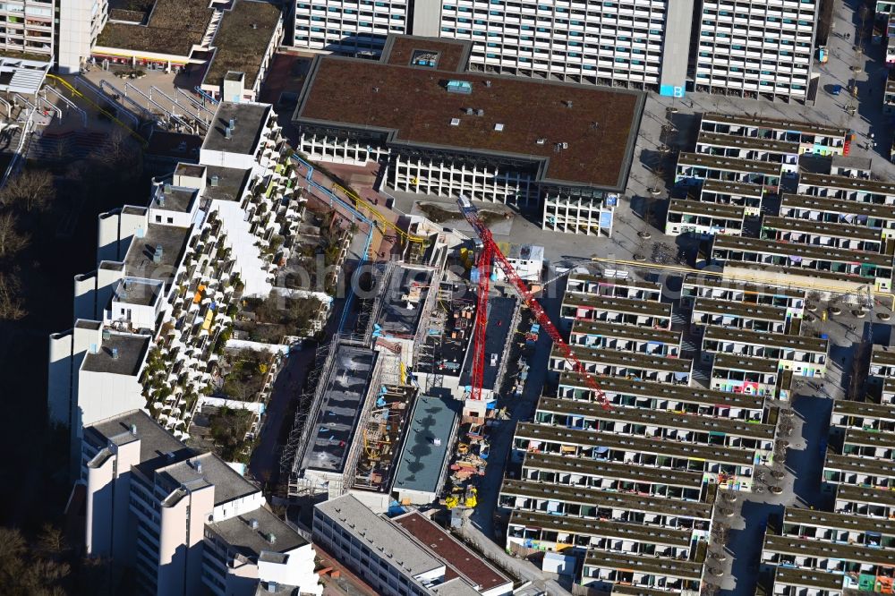 München from above - Construction site of a student dorm Olympisches Dorf on Connollystrasse in the district Milbertshofen-Am Hart in Munich in the state Bavaria, Germany