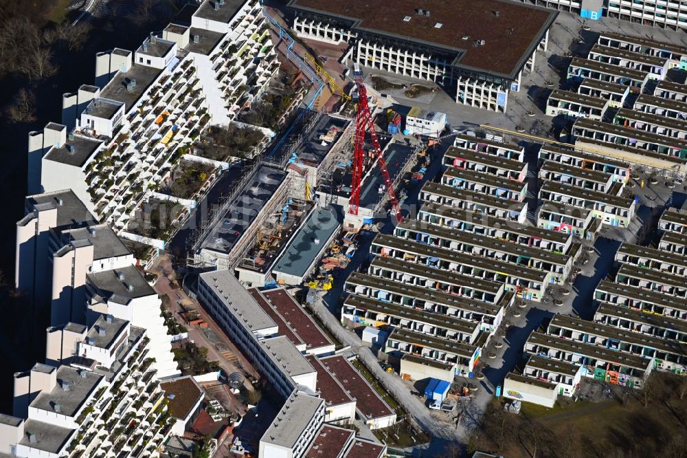 München from the bird's eye view: Construction site of a student dorm Olympisches Dorf on Connollystrasse in the district Milbertshofen-Am Hart in Munich in the state Bavaria, Germany