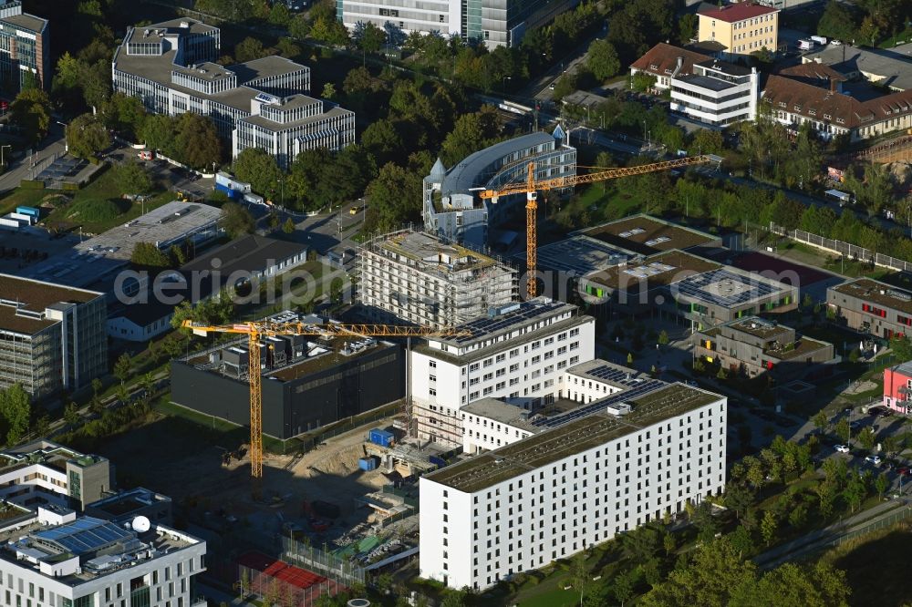 München from above - Construction site of a student dorm on Baierbrunner Strasse in the district Obersendling in Munich in the state Bavaria, Germany