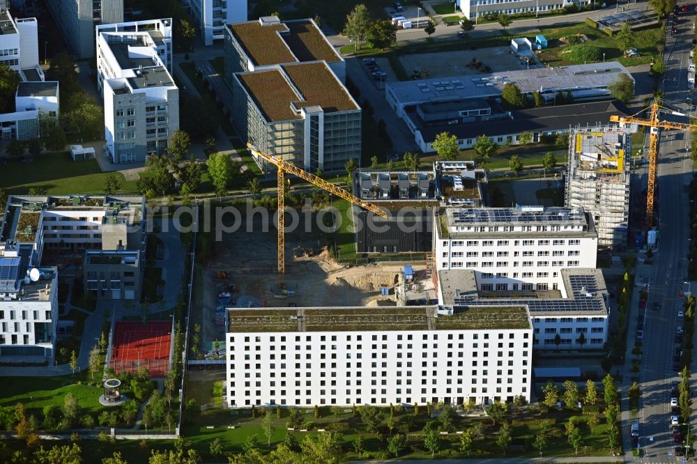 Aerial photograph München - Construction site of a student dorm on Baierbrunner Strasse in the district Obersendling in Munich in the state Bavaria, Germany