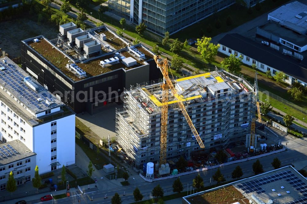 Aerial image München - Construction site of a student dorm on Baierbrunner Strasse in the district Obersendling in Munich in the state Bavaria, Germany