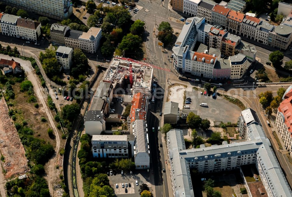 Aerial image Leipzig - Construction site of a student dorm on Kurt-Schumacher-Strasse in Leipzig in the state Saxony, Germany