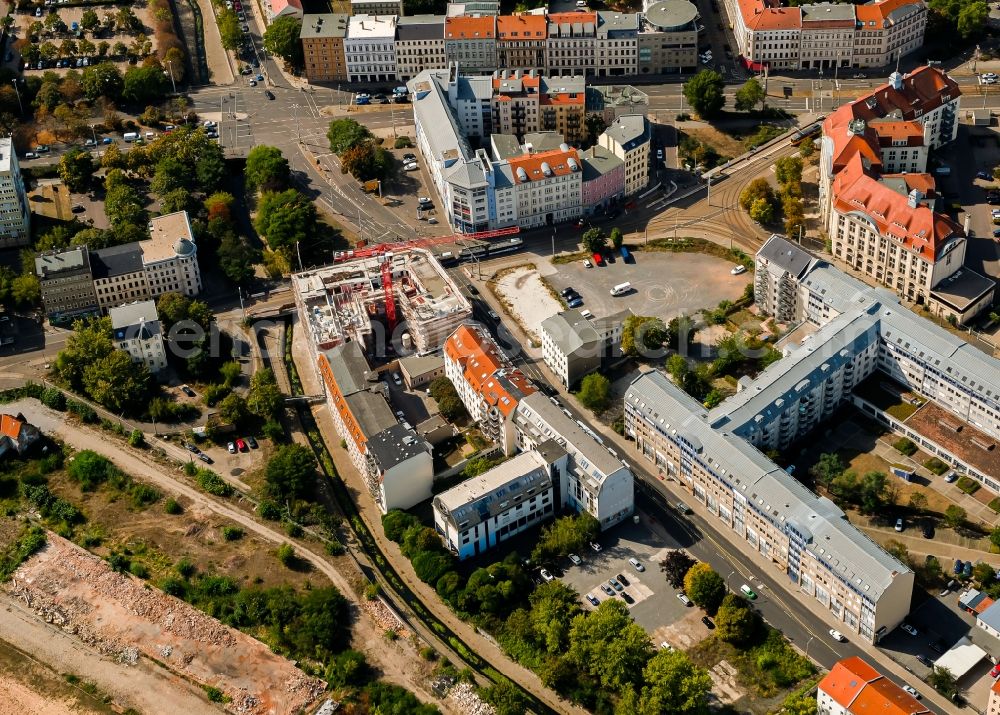 Aerial photograph Leipzig - Construction site of a student dorm on Kurt-Schumacher-Strasse in Leipzig in the state Saxony, Germany