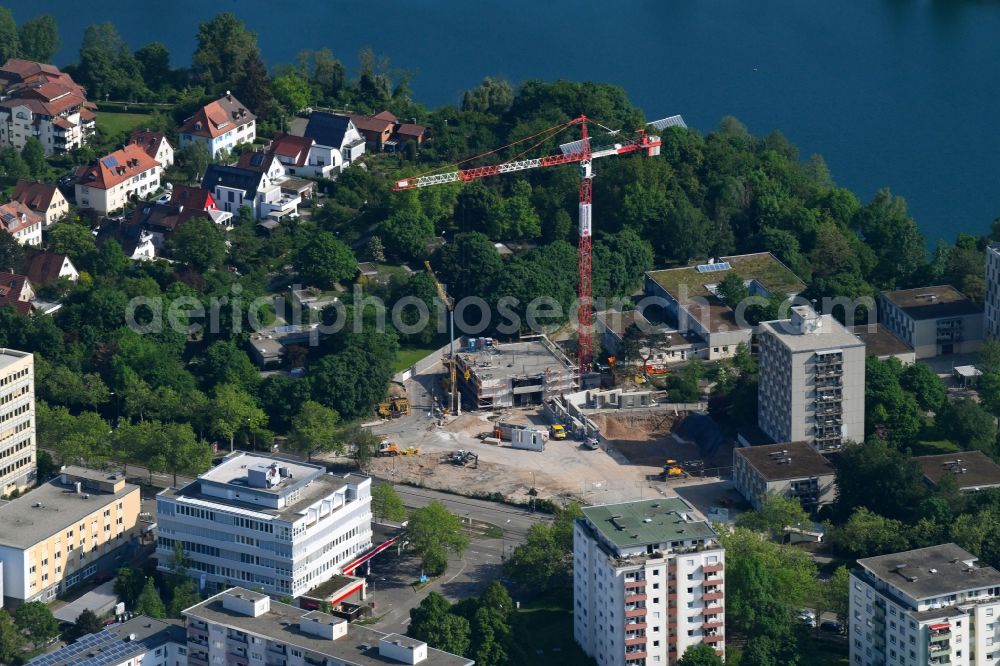 Freiburg im Breisgau from above - Construction site of a student dorm on Seepark in Freiburg im Breisgau in the state Baden-Wuerttemberg, Germany