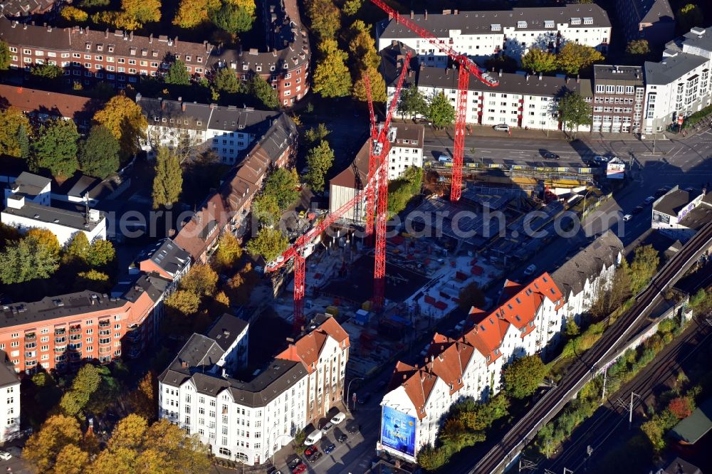 Hamburg from above - Construction site of a student dorm on Stresemannstrasse - Oeverseestrasse in the district Altona in Hamburg, Germany