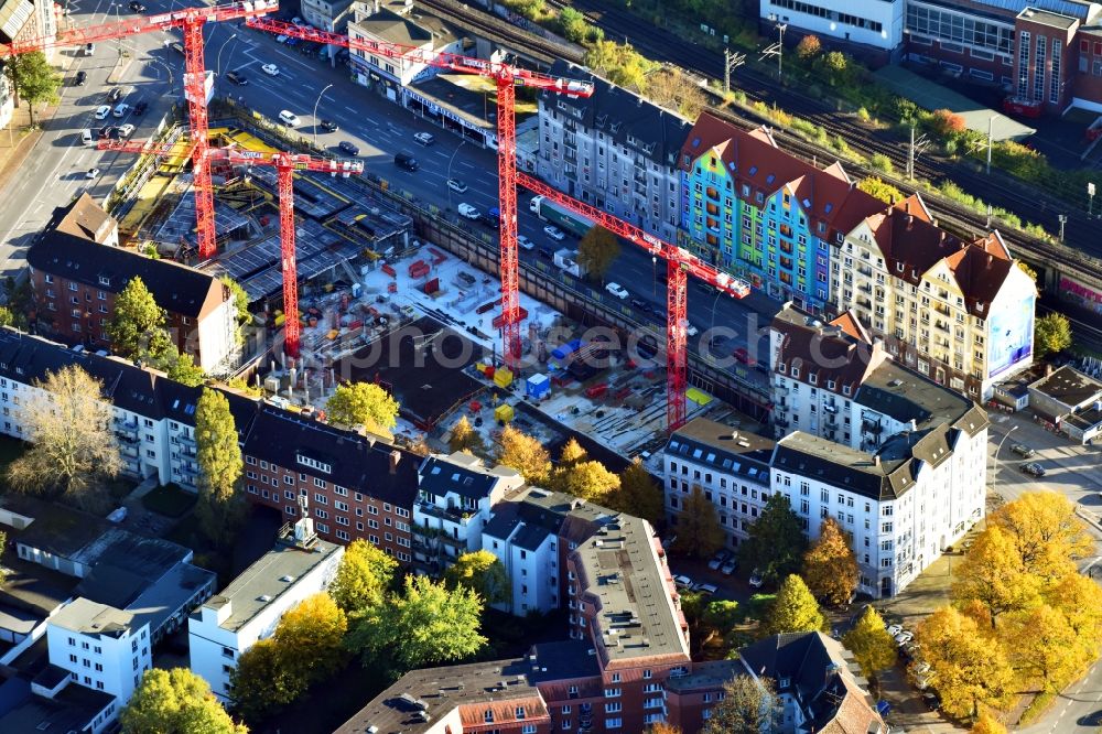 Hamburg from above - Construction site of a student dorm on Stresemannstrasse - Oeverseestrasse in the district Altona in Hamburg, Germany