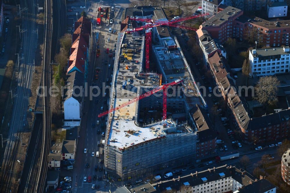 Hamburg from above - Construction site of a student dorm on Stresemannstrasse - Oeverseestrasse in the district Altona in Hamburg, Germany