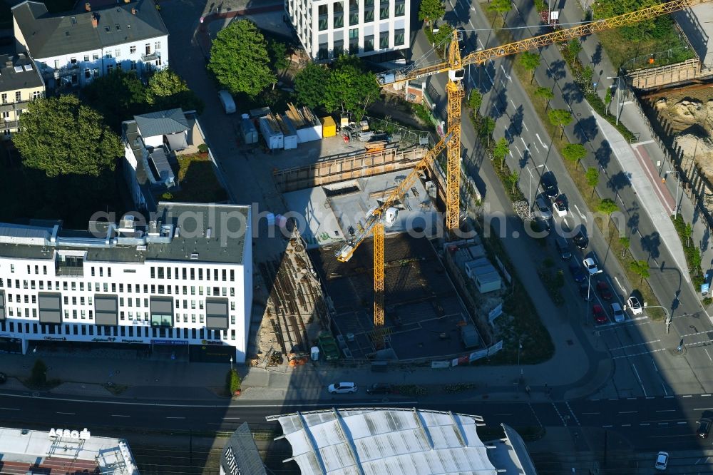 Rostock from the bird's eye view: Construction site of a student dorm Studinest 3000 on August-Bebel-Strasse - Am Voegenteich in Rostock in the state Mecklenburg - Western Pomerania, Germany