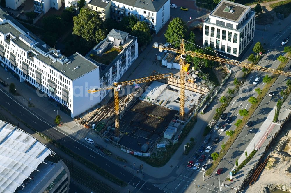 Aerial photograph Rostock - Construction site of a student dorm Studinest 3000 on August-Bebel-Strasse - Am Voegenteich in Rostock in the state Mecklenburg - Western Pomerania, Germany