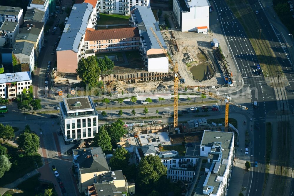 Rostock from the bird's eye view: Construction site of a student dorm Studinest 3000 on August-Bebel-Strasse - Am Voegenteich in Rostock in the state Mecklenburg - Western Pomerania, Germany