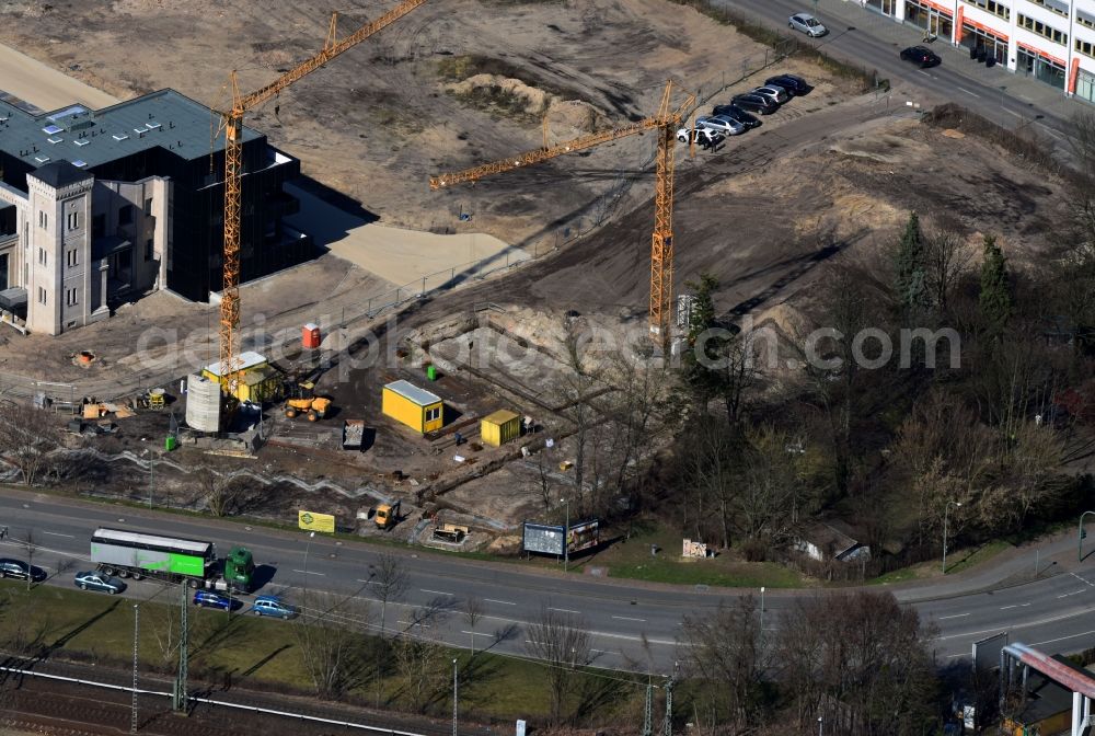 Potsdam from the bird's eye view: Construction site of a student dorm of Terpe Bau GmbH in the district Innenstadt in Potsdam in the state Brandenburg